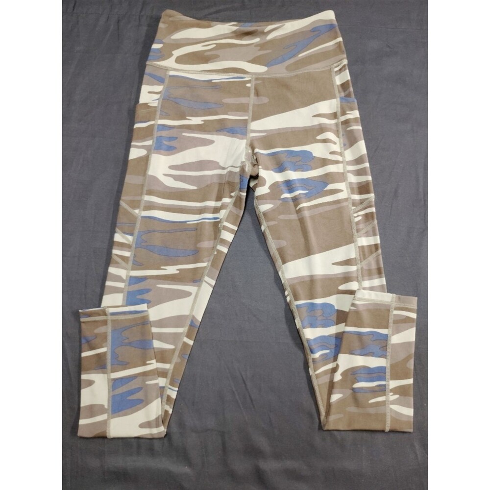 Camo Print High-Waist Leggings in Taupe, Cream & Blue and POCKETS